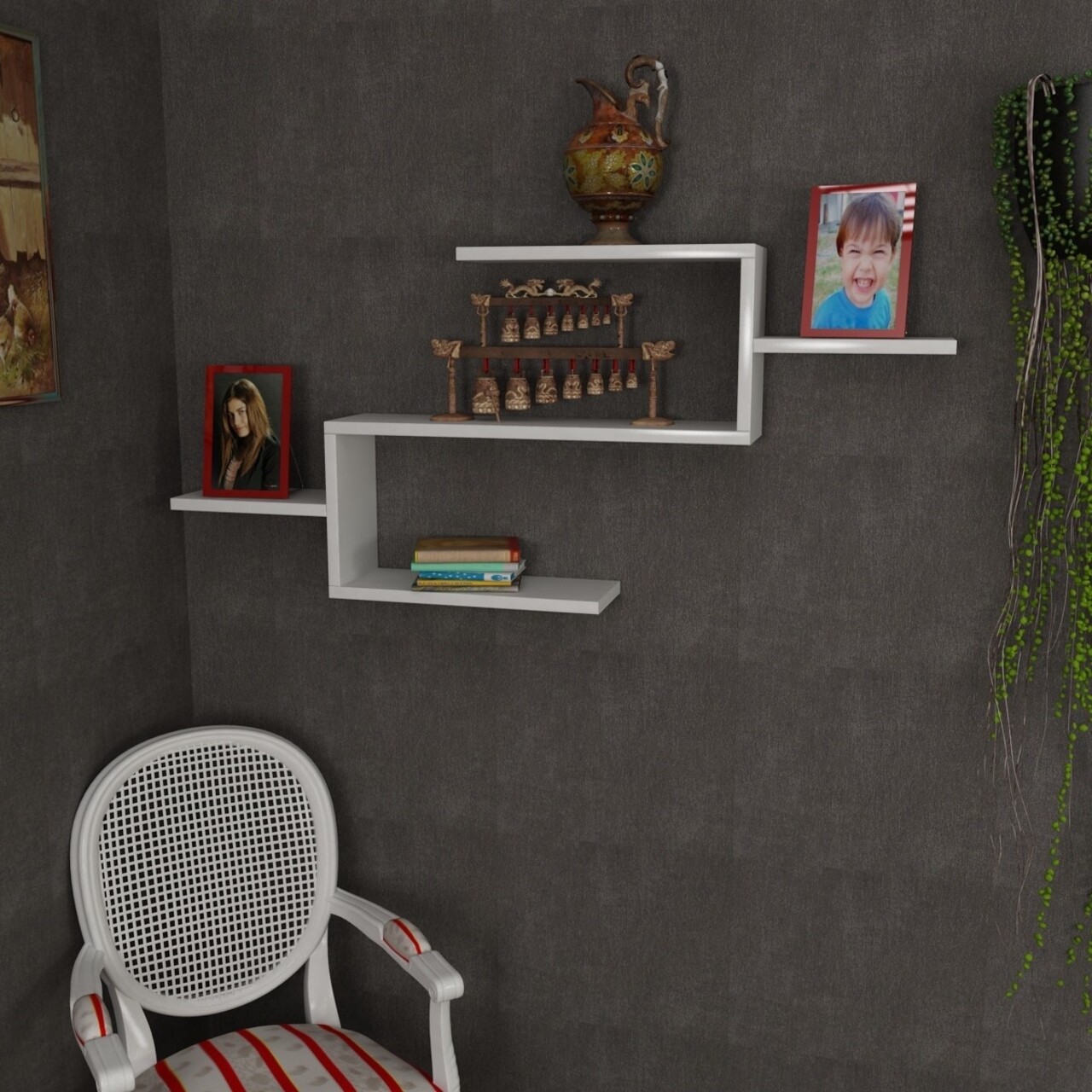 Raft pentru perete Twist, Furny Home, 104x14.5x49.4 cm, alb - imagine 4